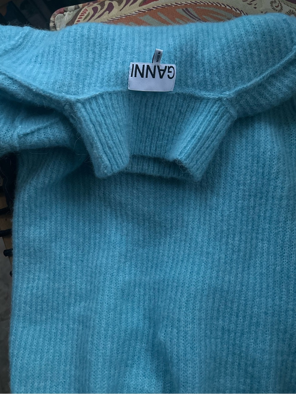 Ganni aqua bright Ribbed cut out Sweater XS